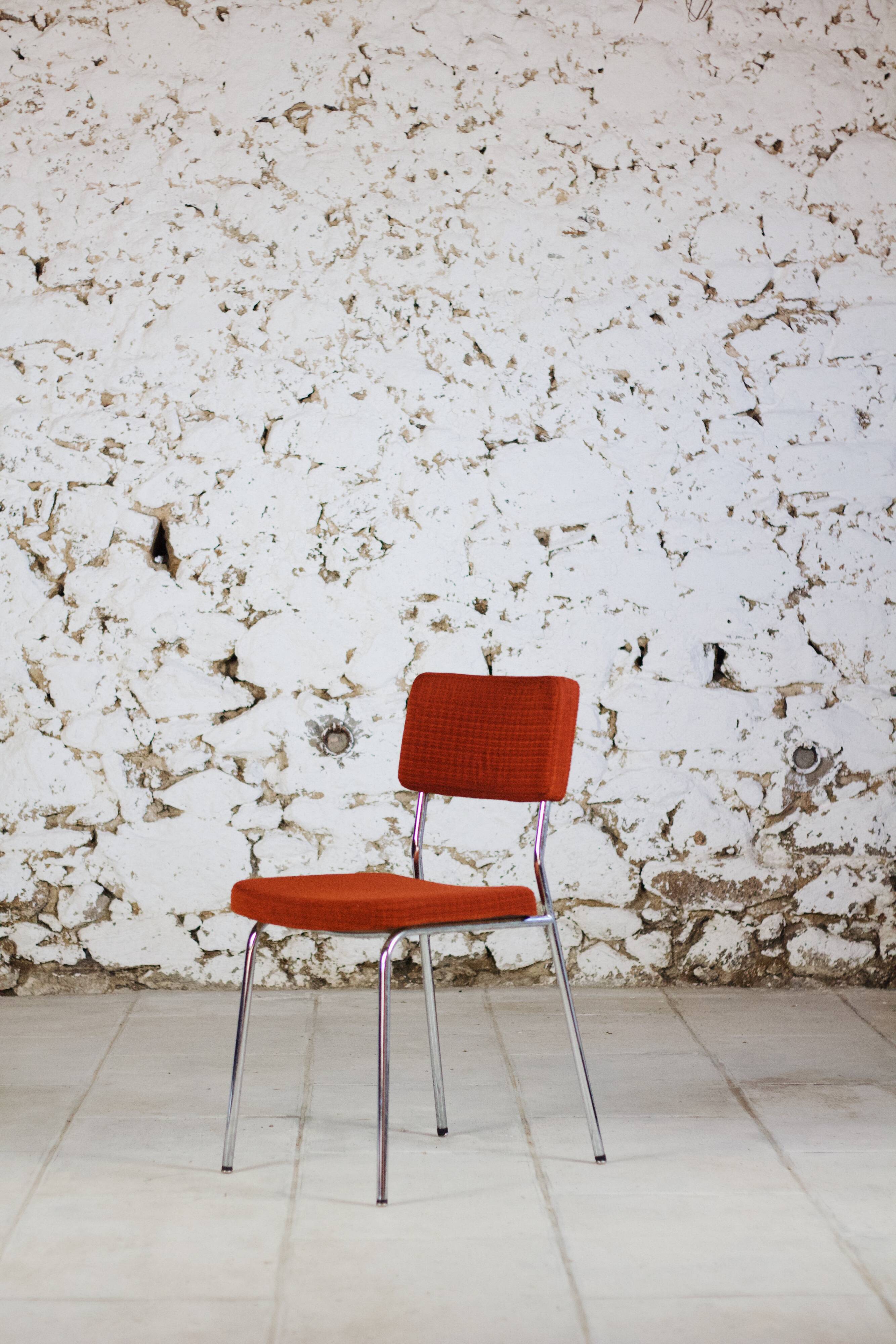 Vintage orange velvet chair, 1970