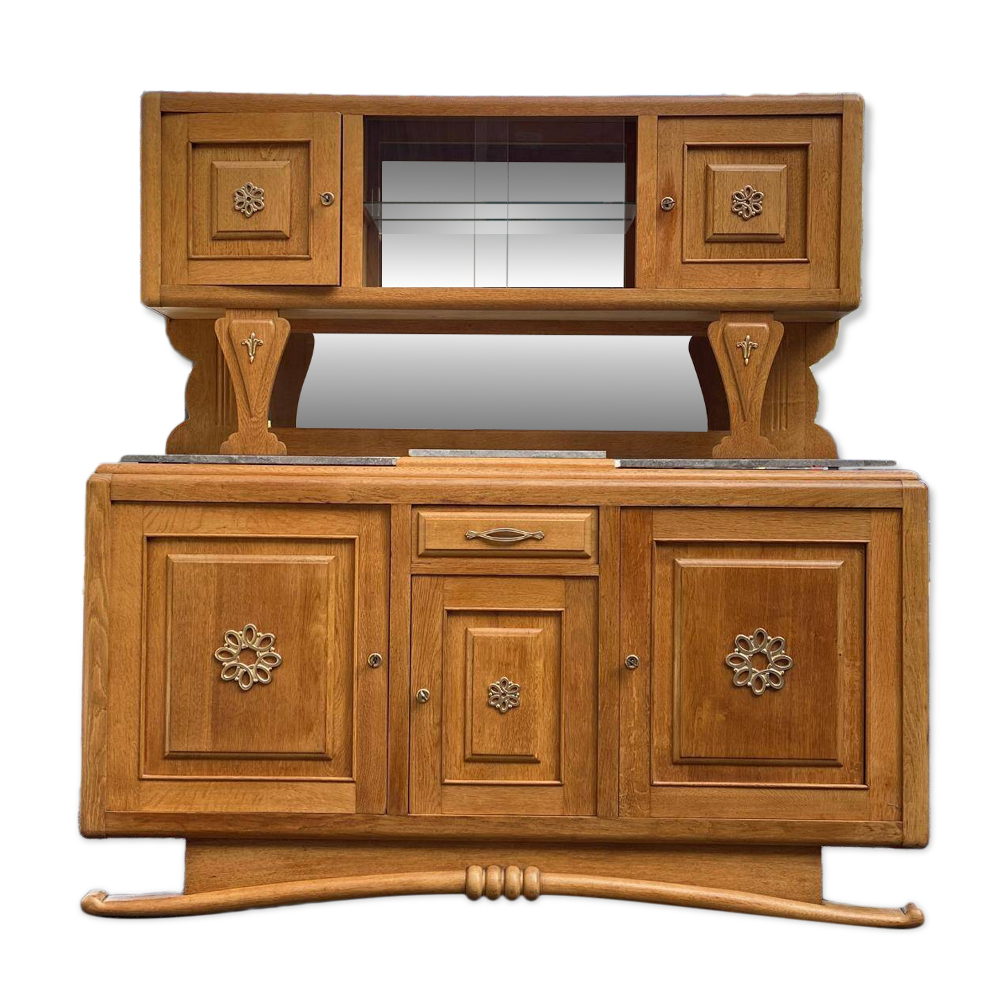 Parisian Art Deco sideboard with 2 sections in solid oak and marble, 1940