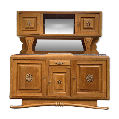 Buffet parisien art déco 2 corps en chêne massif et marbre 1940