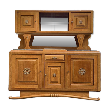 Buffet parisien art déco 2 corps en chêne massif et marbre 1940
