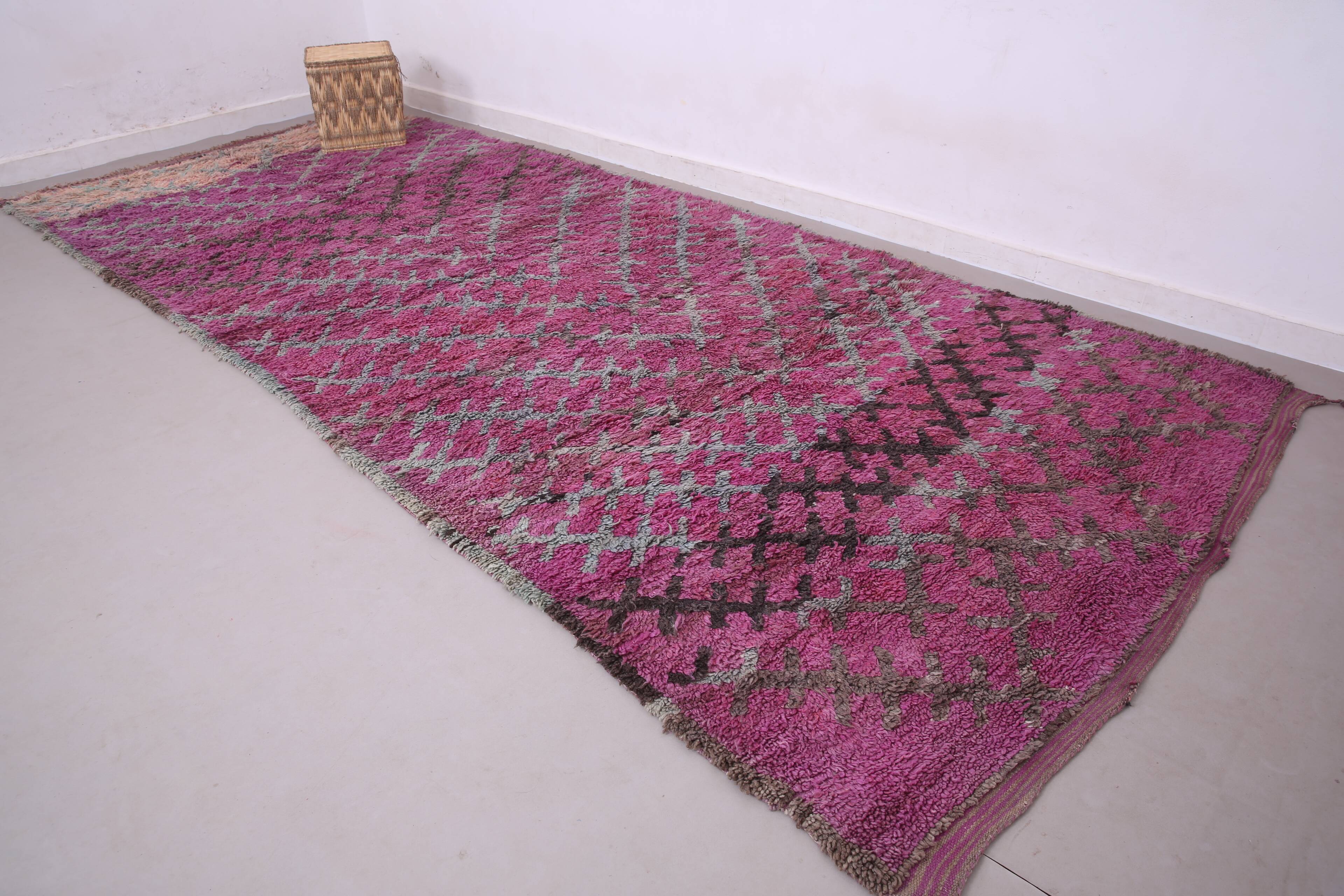 Purple Vintage Moroccan Rug 185 x 437 cm - Large Berber Wool Rug Handmade