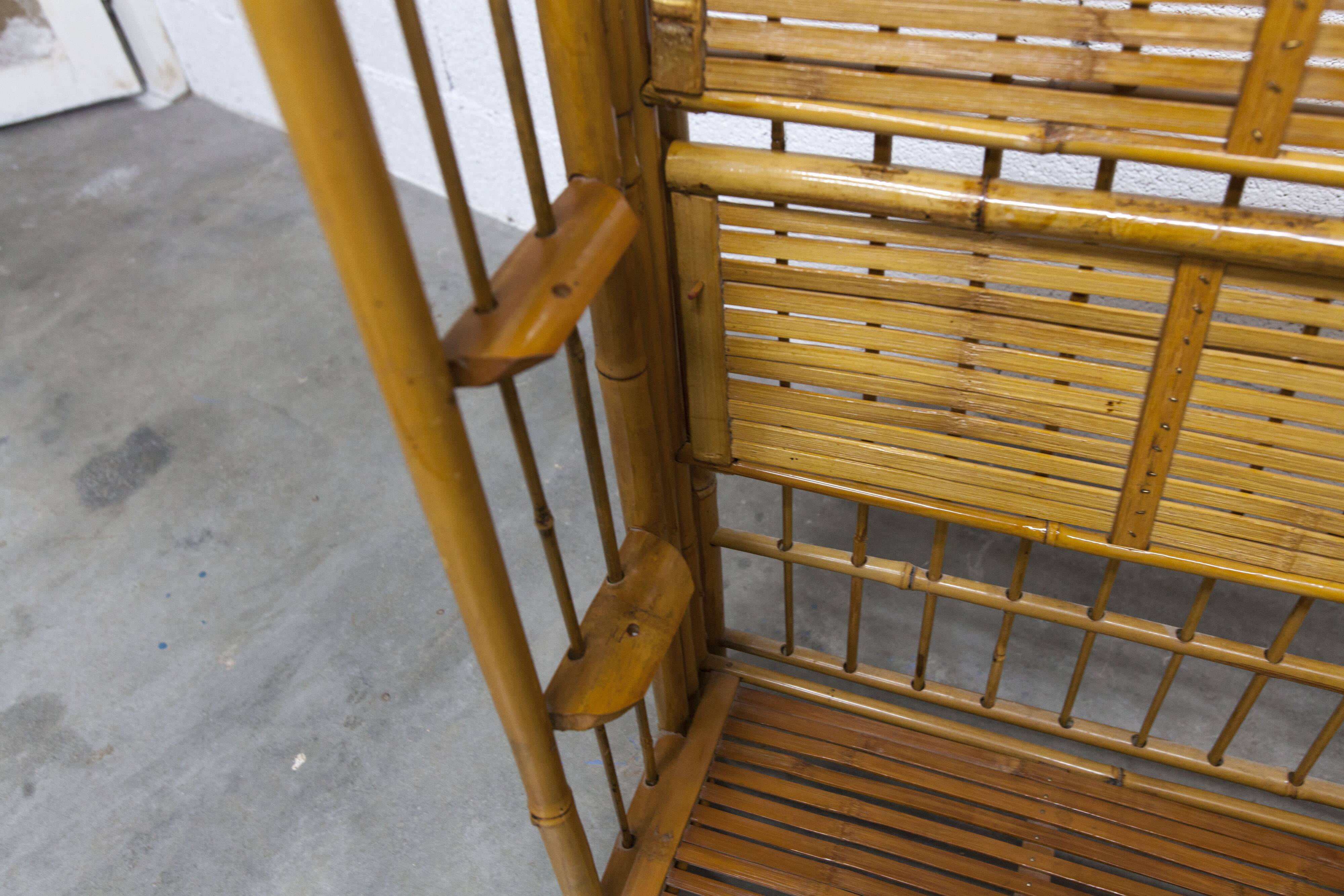 1970s honey-colored folding bamboo shelf
