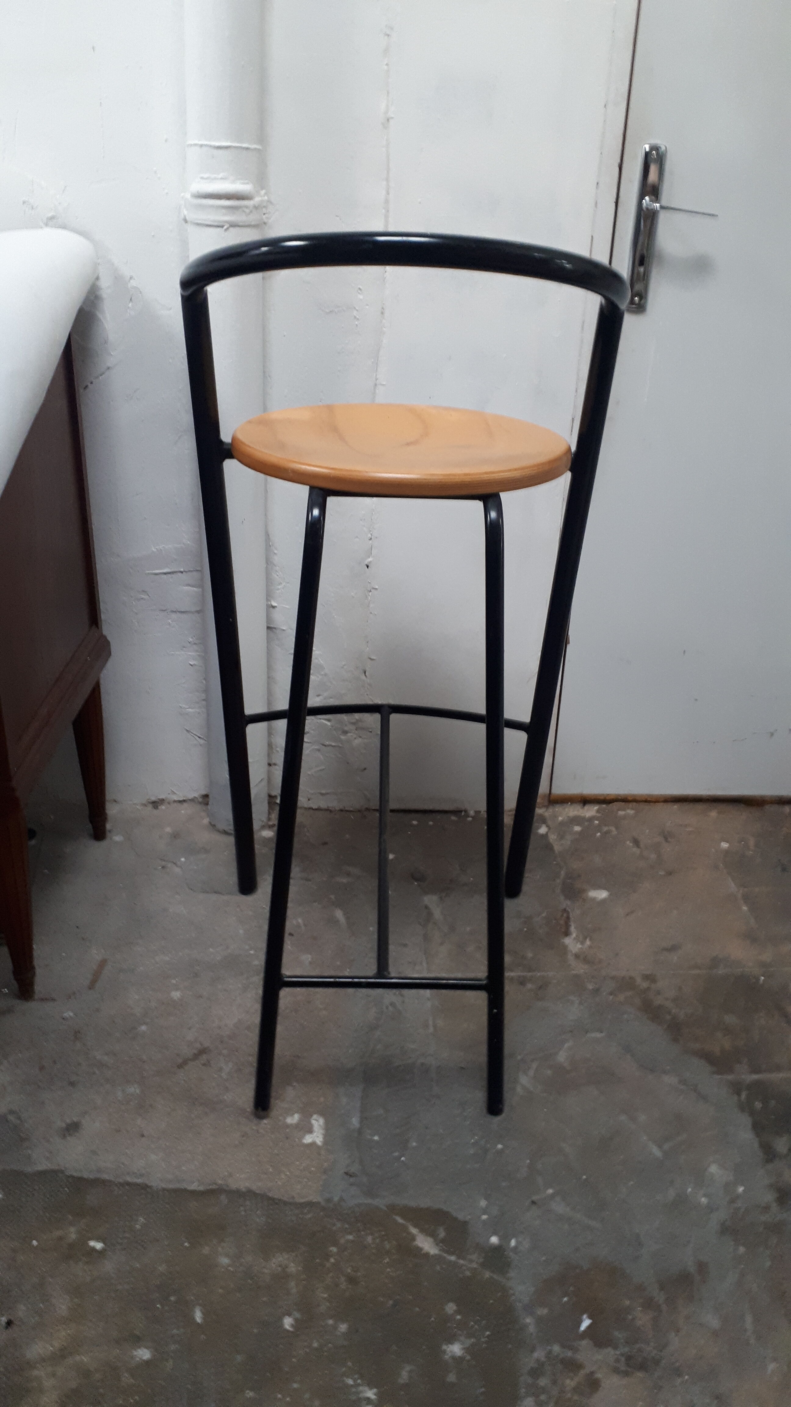 pair stool bar design vintage 1980 black metal wood