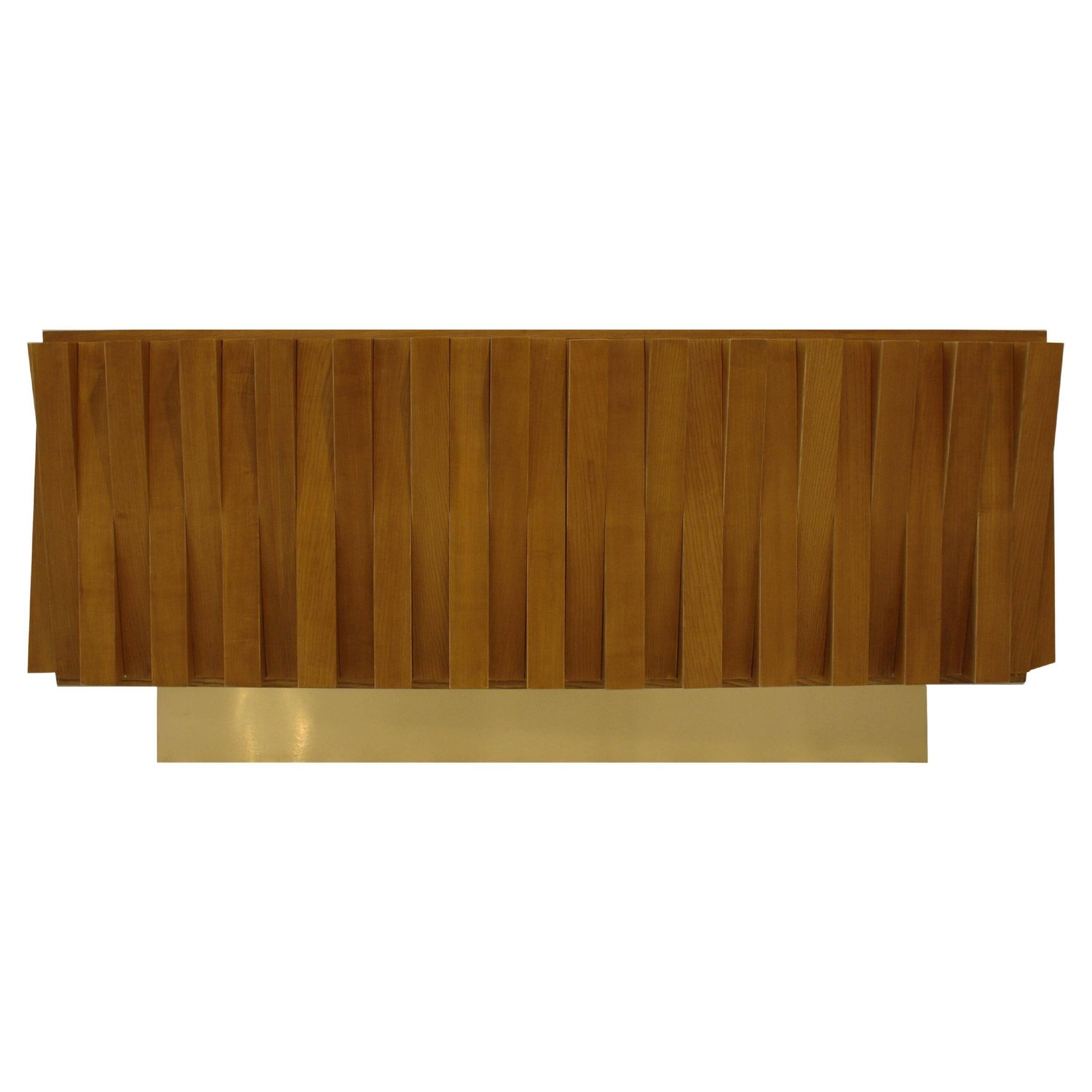Contemporary Italian Dry Bar Made of Wood and Brass in Brutalist Style