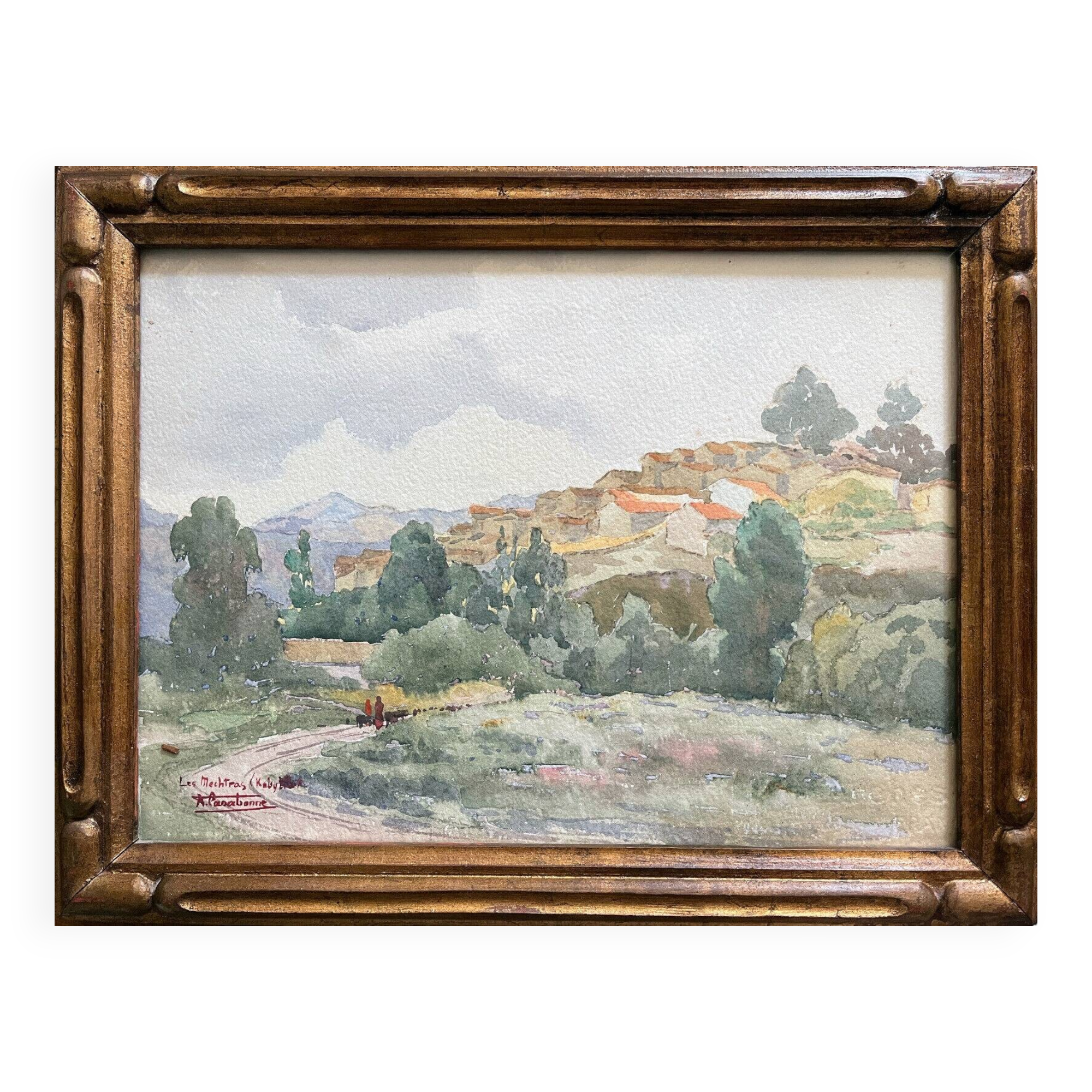 Watercolor painting André CASABONNE (1922-1950) Orientalist Kabylie Algeria