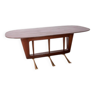 Table vintage années 50 en laiton et bois design melchiorre bega