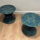 Pair of Bamboo Side Tables in the Shape of a Wheat Sheaf. Turquoise Lacquered.