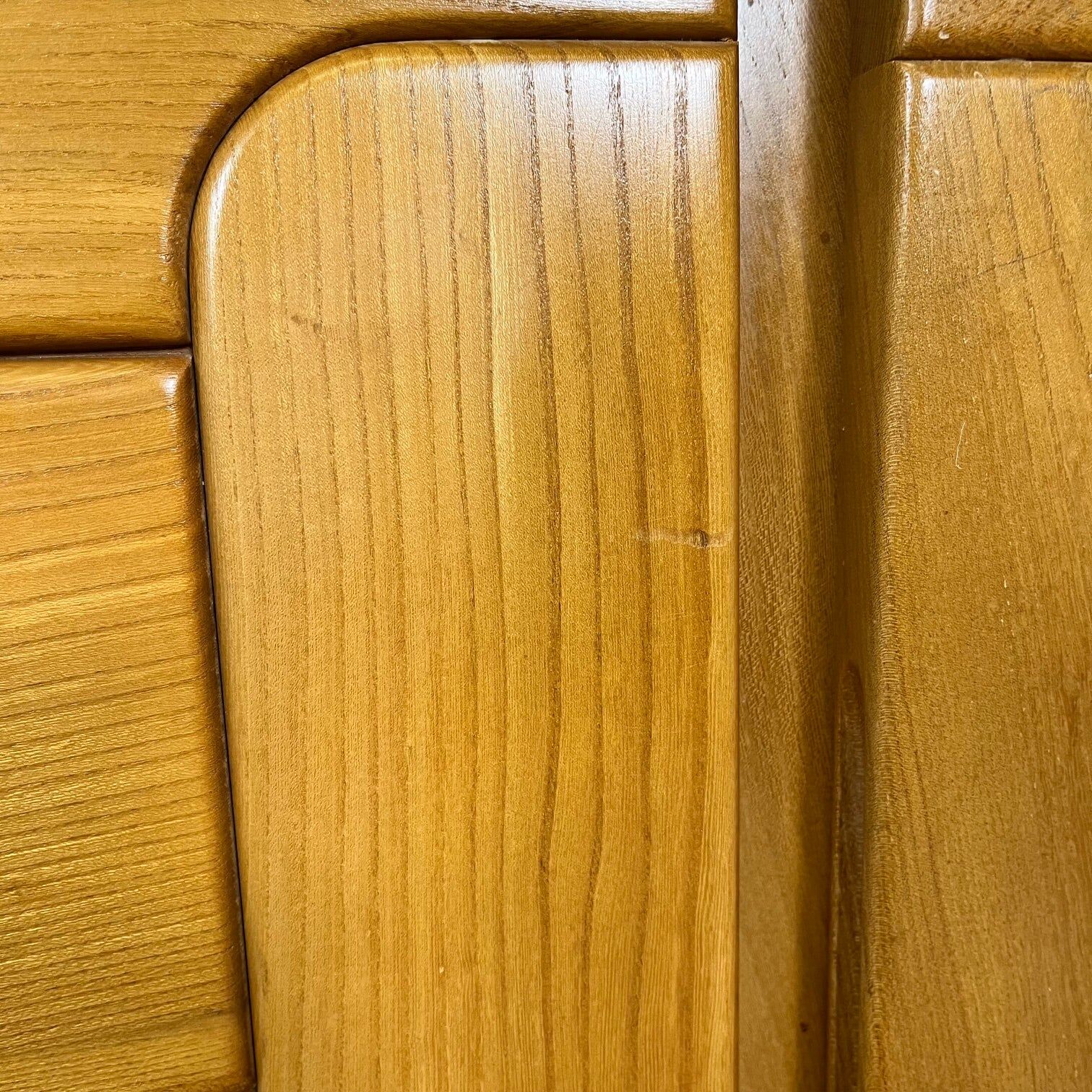 Large French sideboard in solid elm, 1970, attributed to Atelier Chauvin.