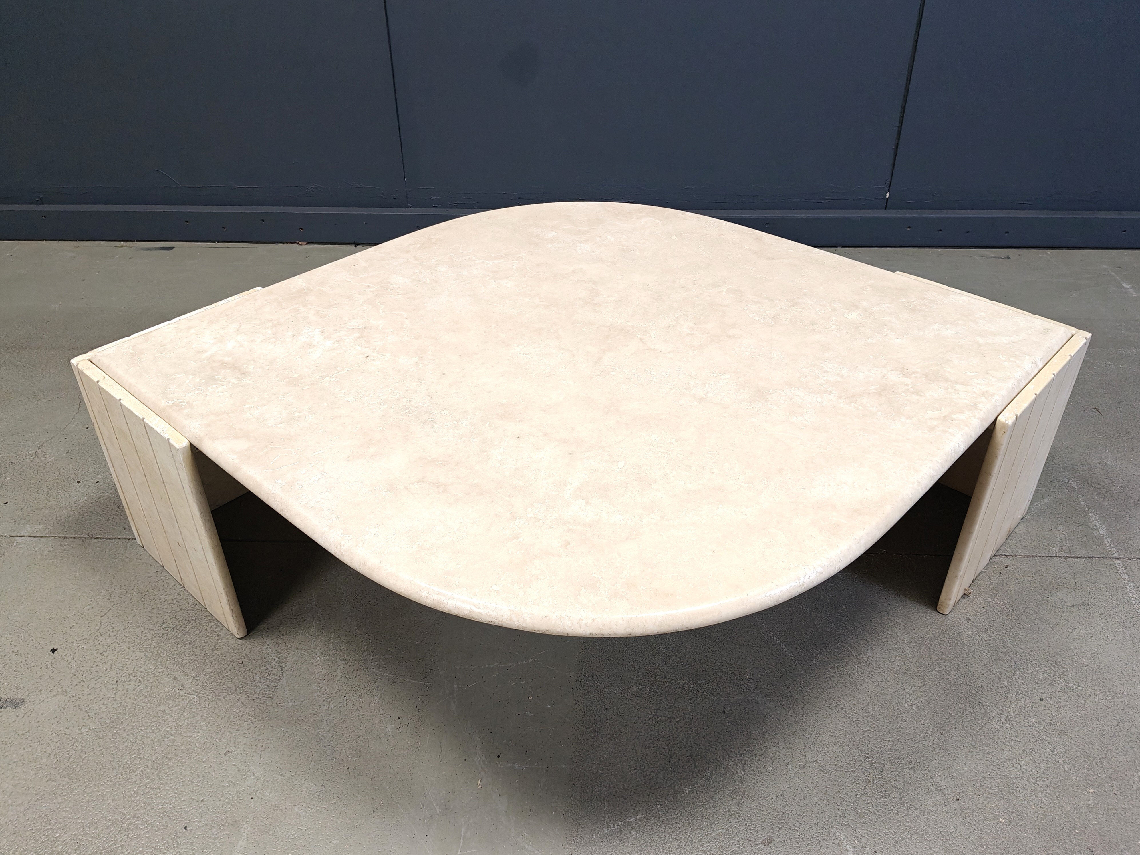 Vintage travertine coffee table by Roche Bobois, 1970s