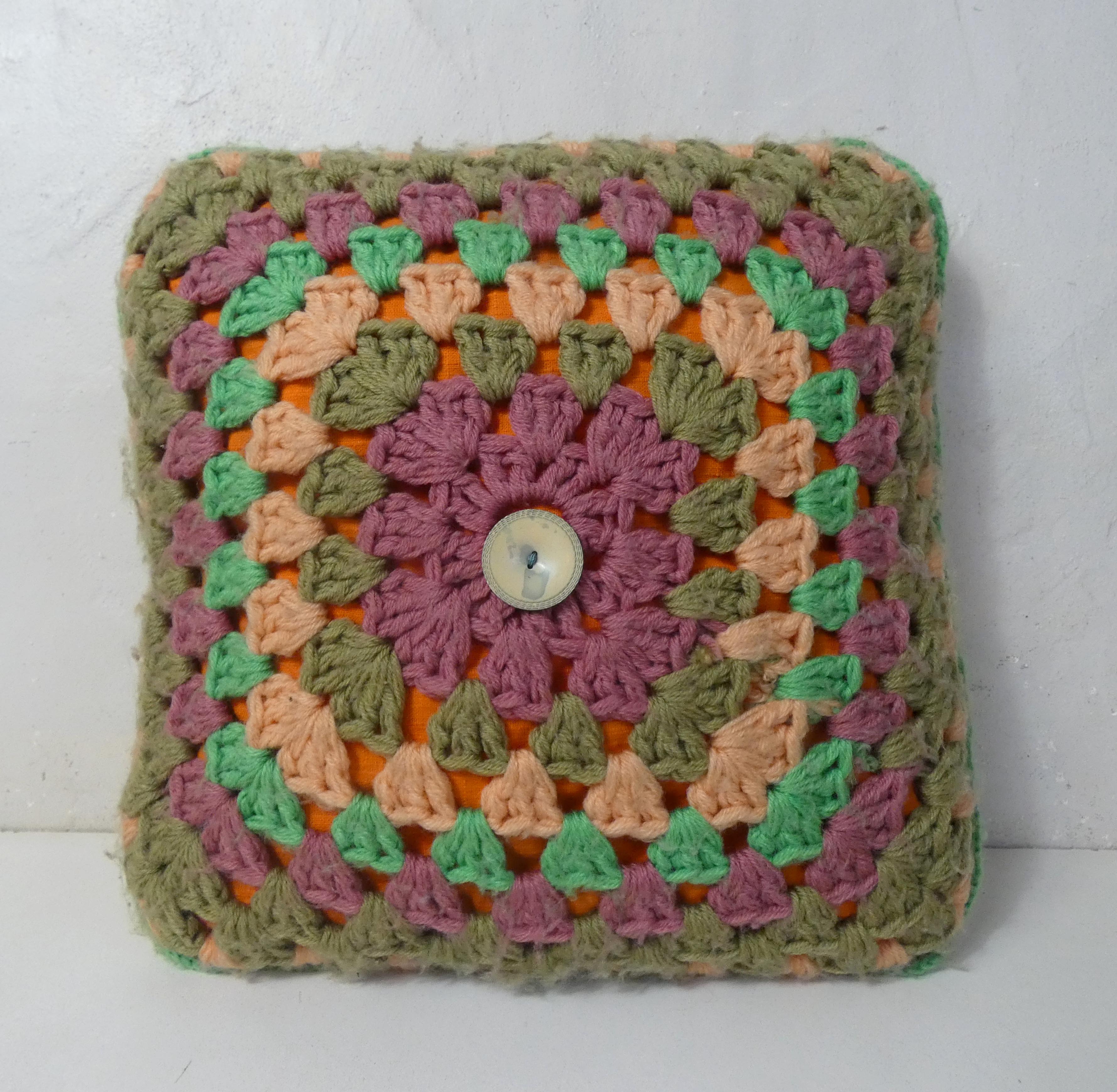 3 vintage crochet cushions