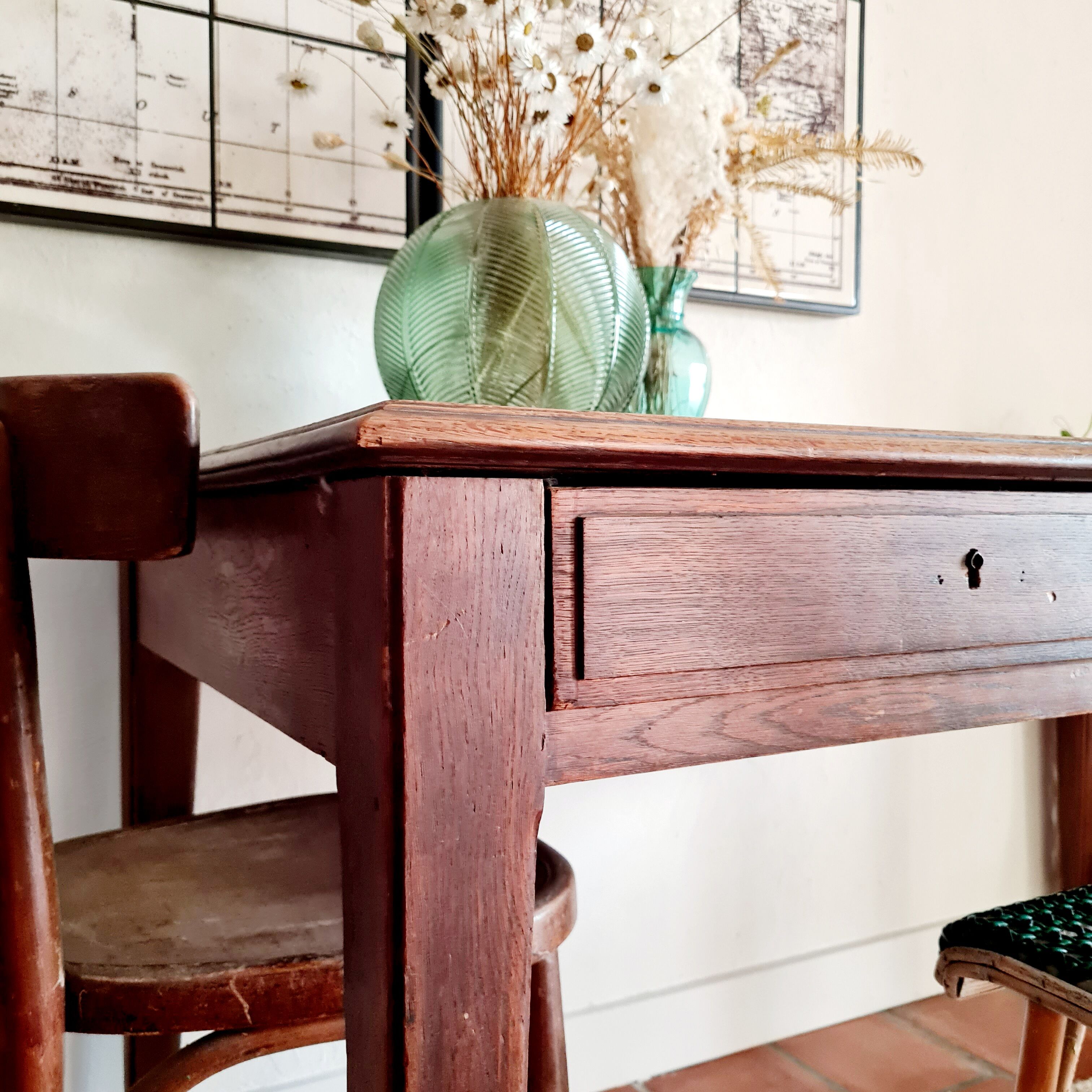 Old farmhouse table compass legs