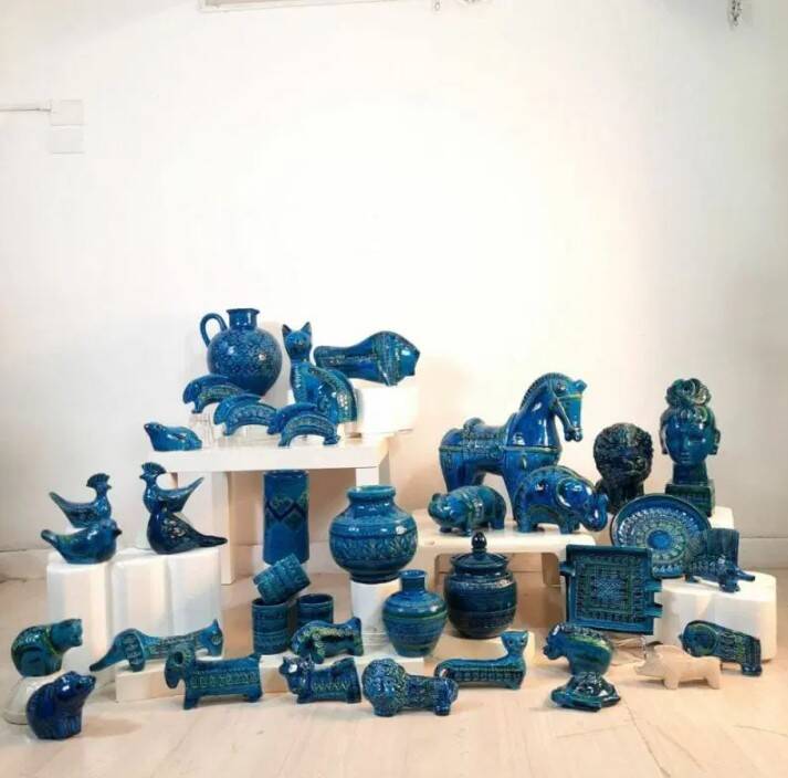 Cat statue, vintage, Aldo Londi for Bitossi, Rimini blue series