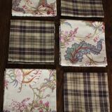6 brown checkered napkins with vintage floral print