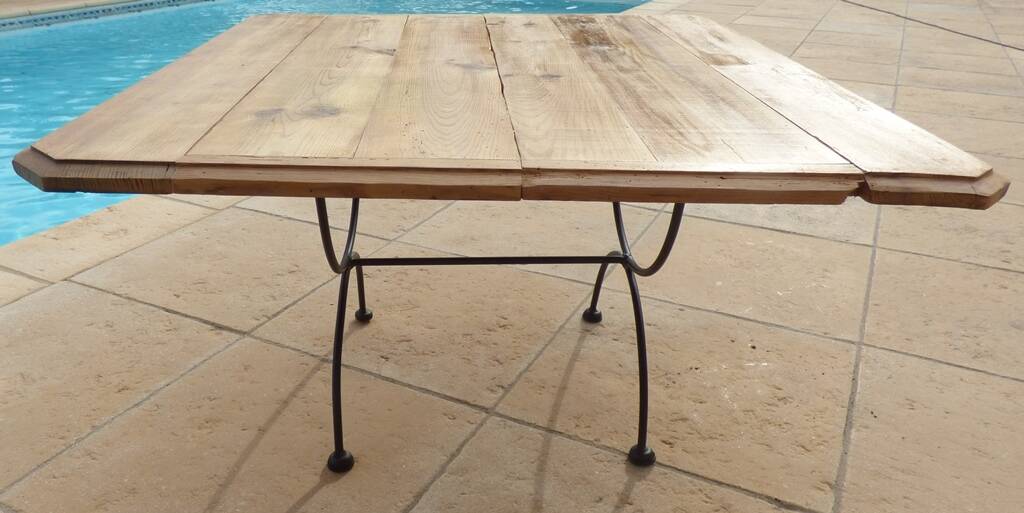 Coffee table Large stylish solid wood top and wrought iron foot