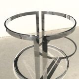 Table à diner ronde 120 cm verre et acier chromé 70