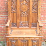 Neo gothic throne and side table, France ca 1900, Set of 2.