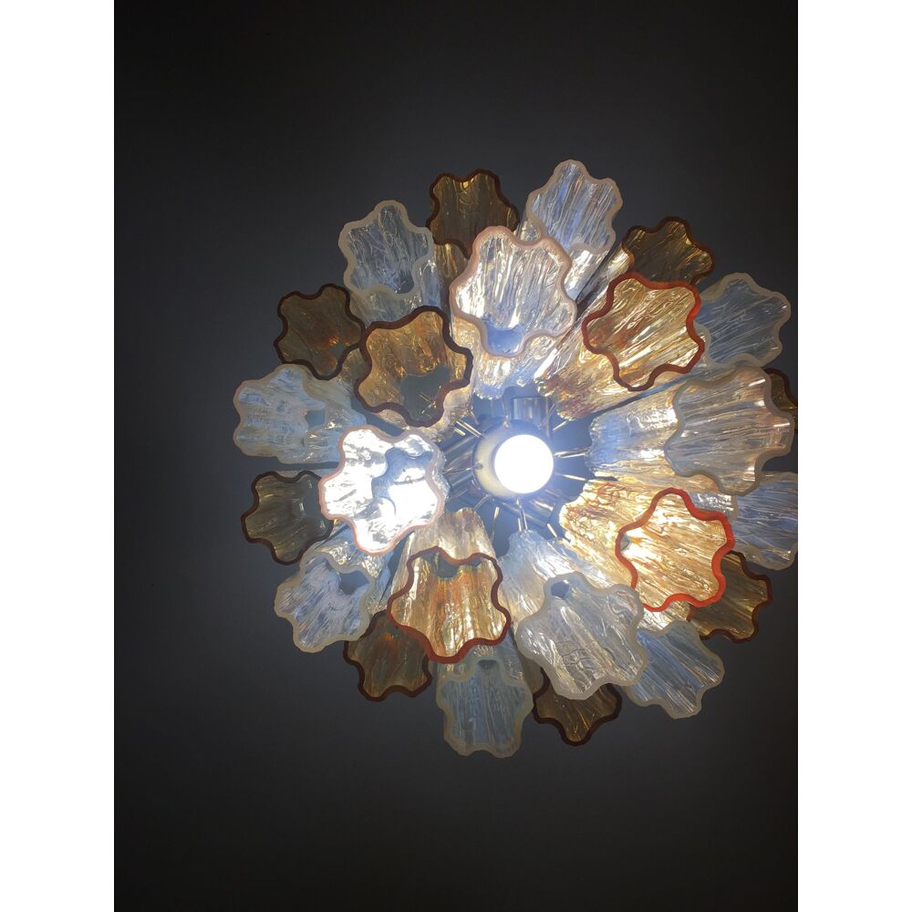 Murano glass chandelier “tronchi” in amber and opalino “tronchi” d50