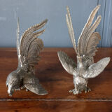 Two roosters in silver metal mid-twentieth century