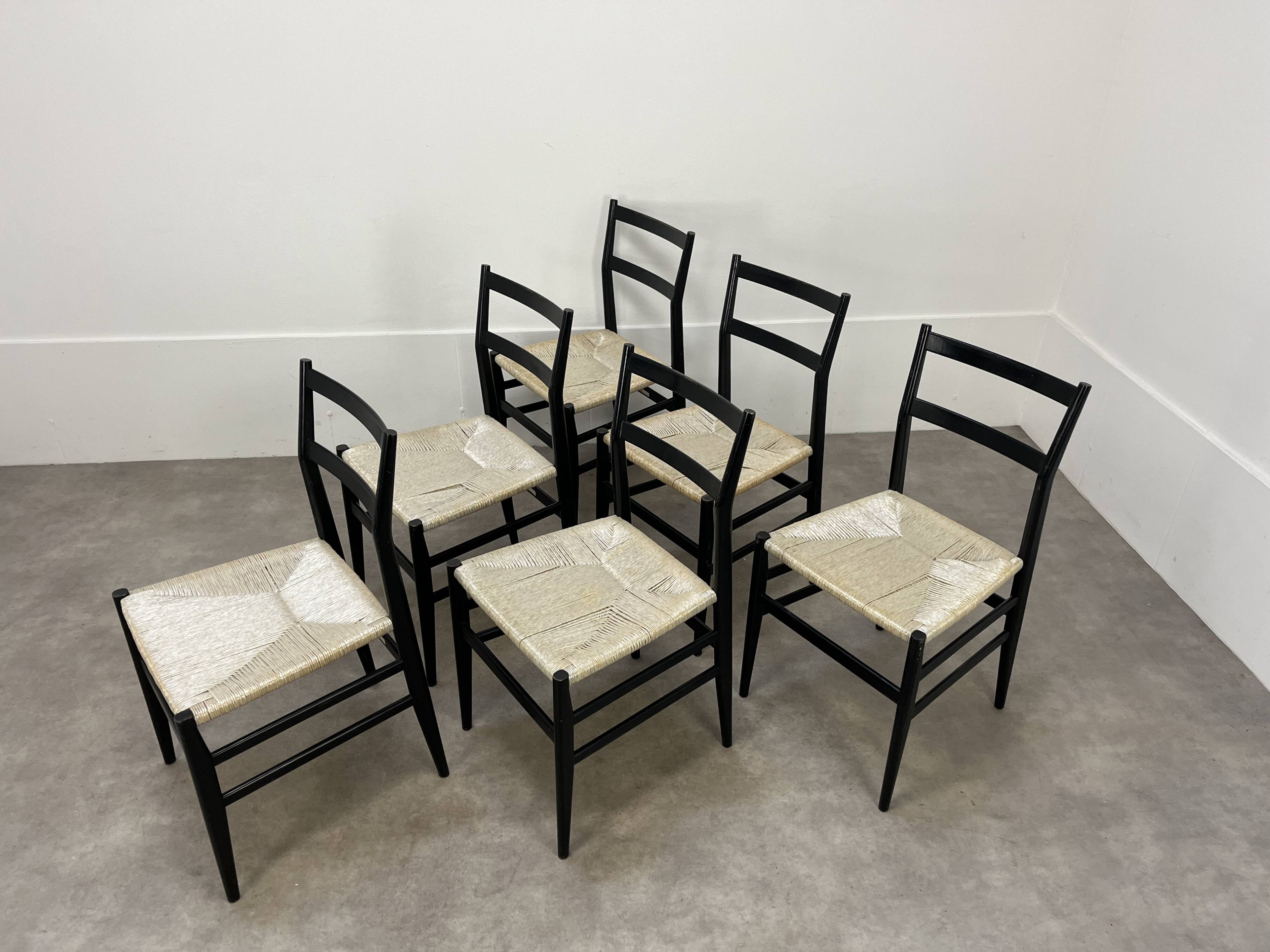 6 Leggera chairs by Gio Ponti for Cassina, Italy, first edition