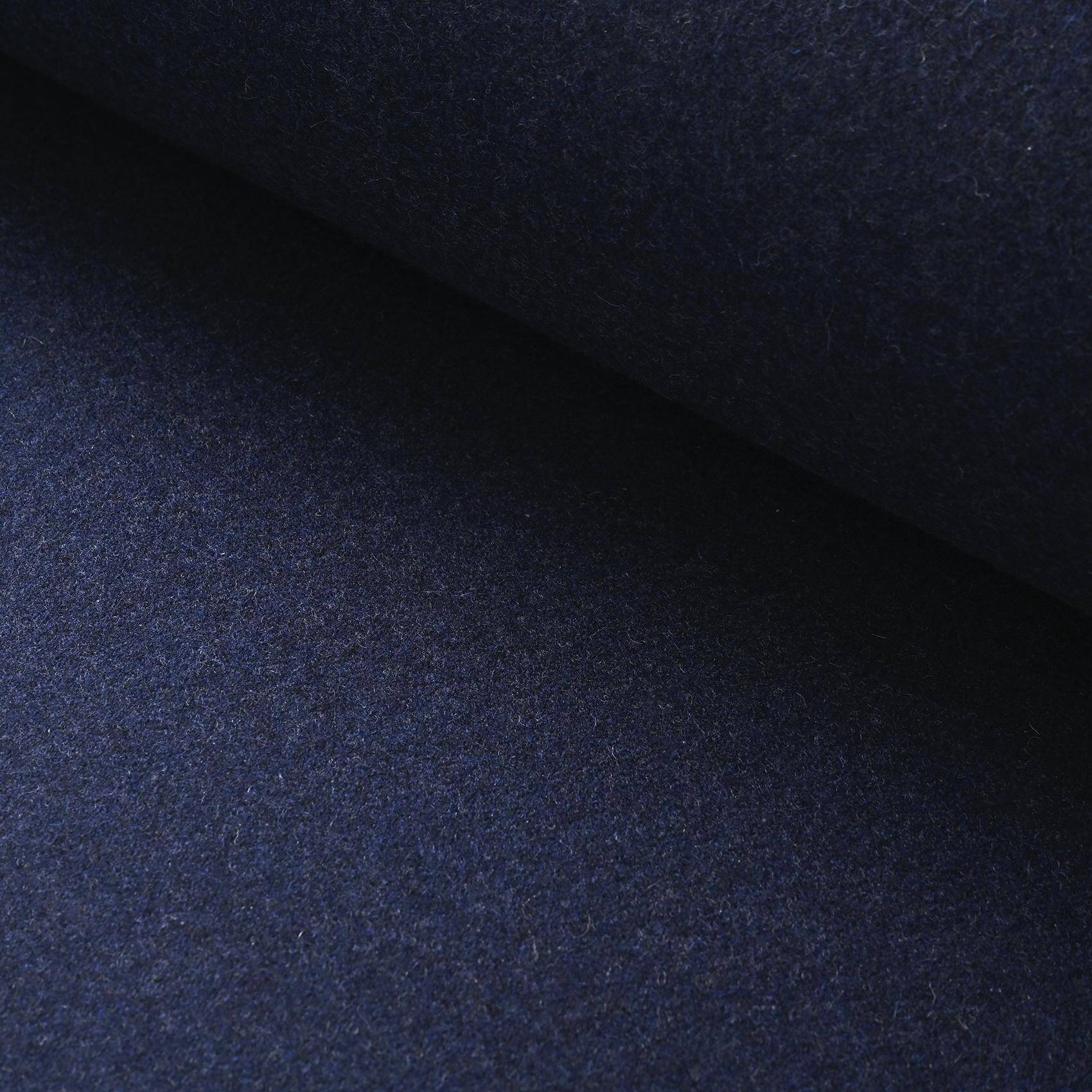 Wooden bench with midnight blue fabric, France, circa 1955