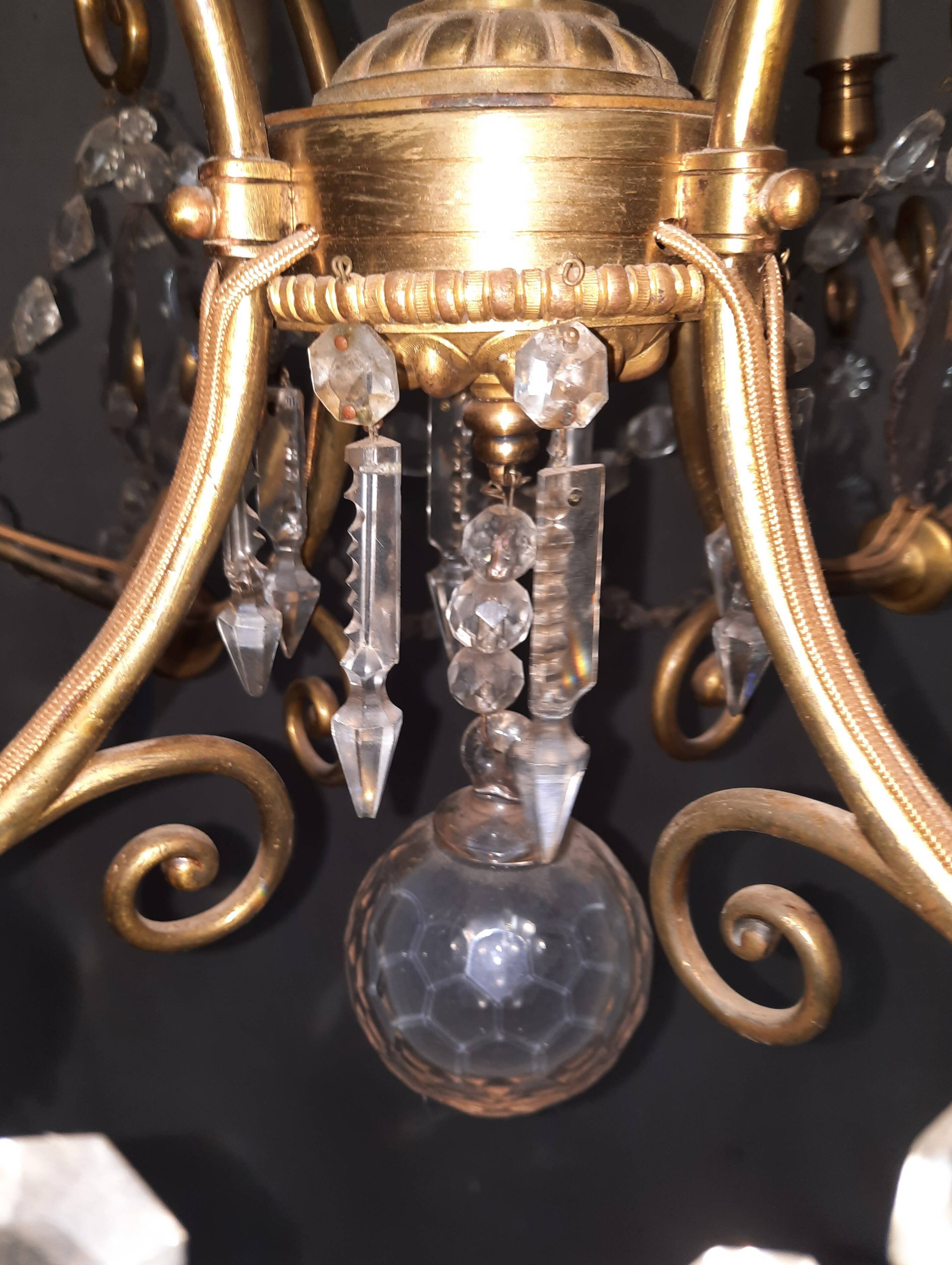 Large brass and glass chandelier
