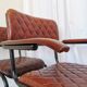 Set of 4 Vintage Quilted Leather Dining Chairs: Black Metal Base