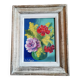 Vintage oil painting on wood pattern vase of flowers still life signed