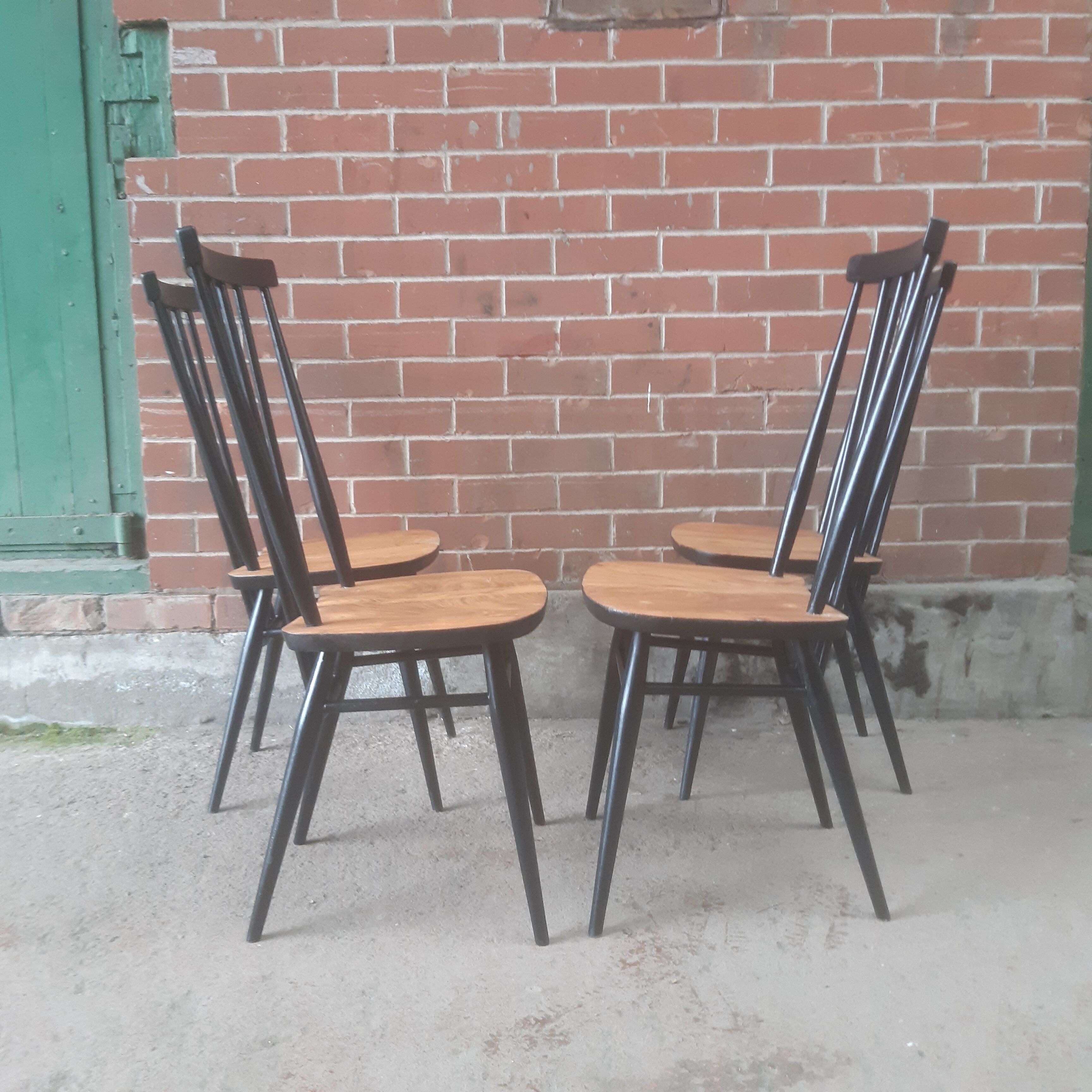 Four mid century Ercol 608 dining chairs