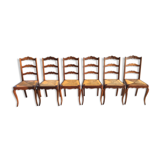 Suite of 6 Louis XV-style mulched chairs