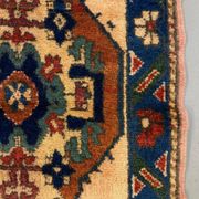 Vintage turkish runner 170x68 cm kazak rug, terracotta red, green, beige blue