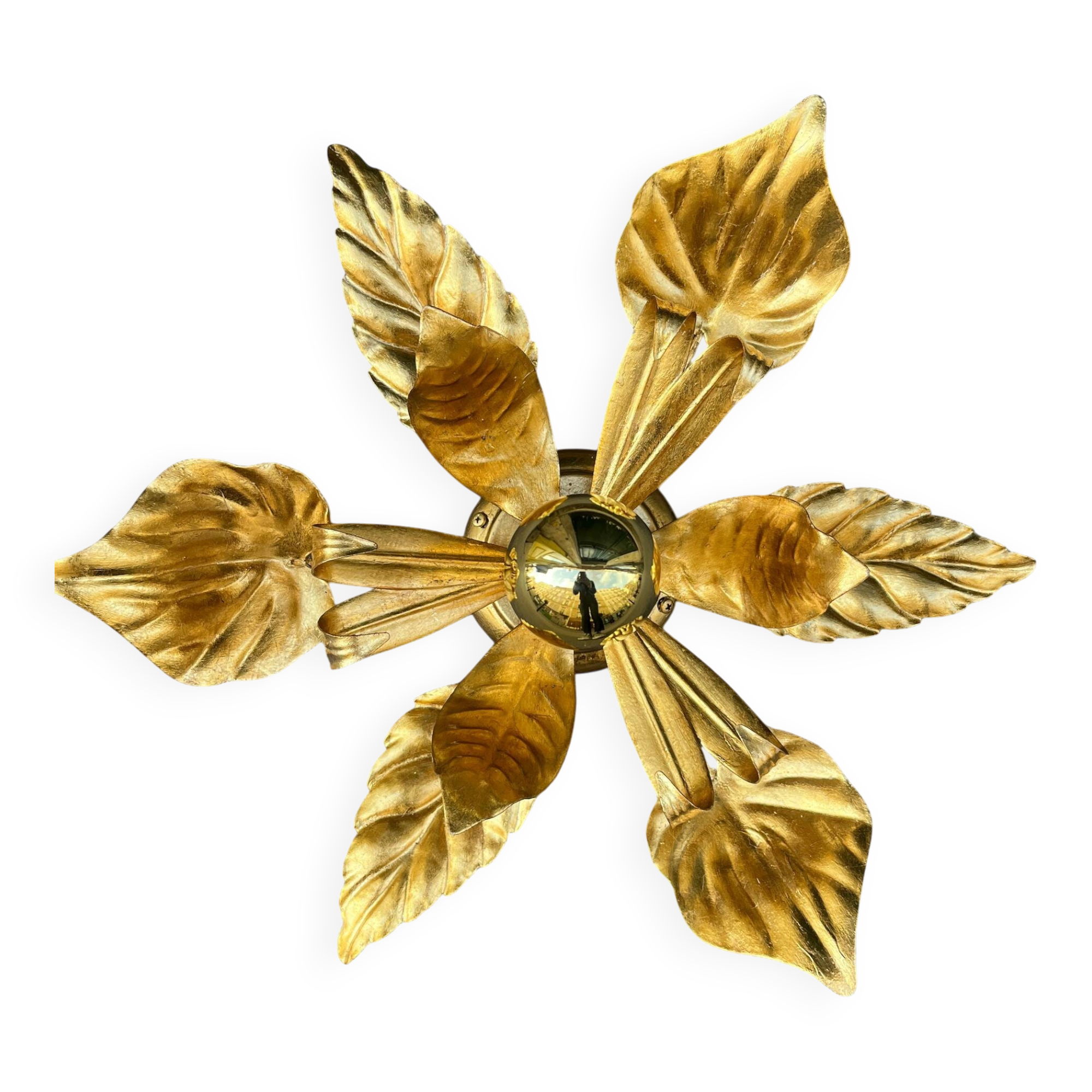 Applique fleur vintage en métal doré à la feuille d'or
