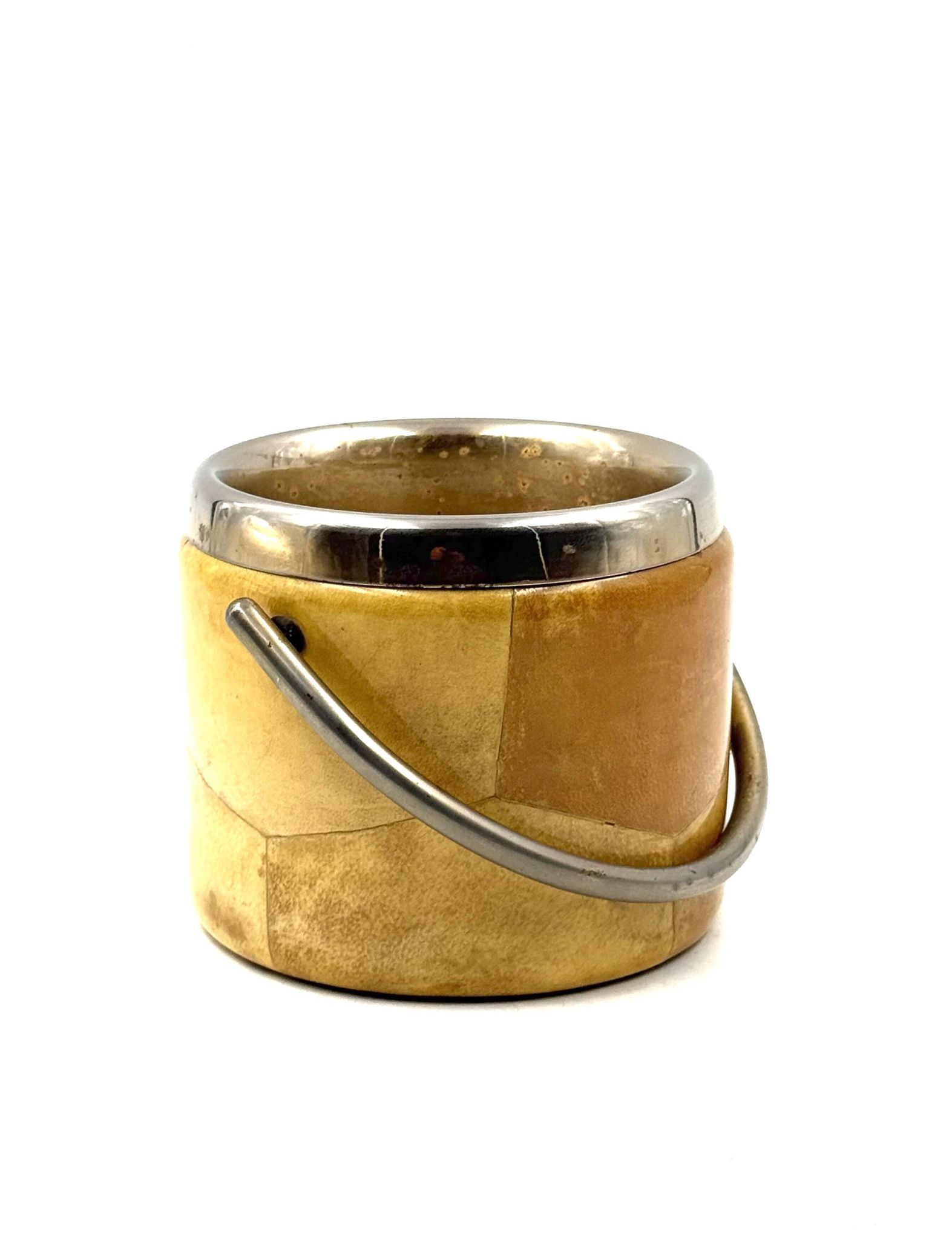 Mid-century cream parchment ice bucket, Aldo Tura Italy 1950s