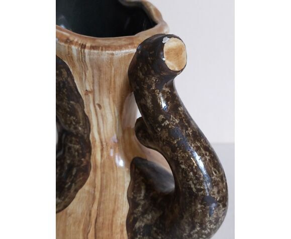 Faux-bois ceramic pitcher signed "Cérart" MONACO vintage