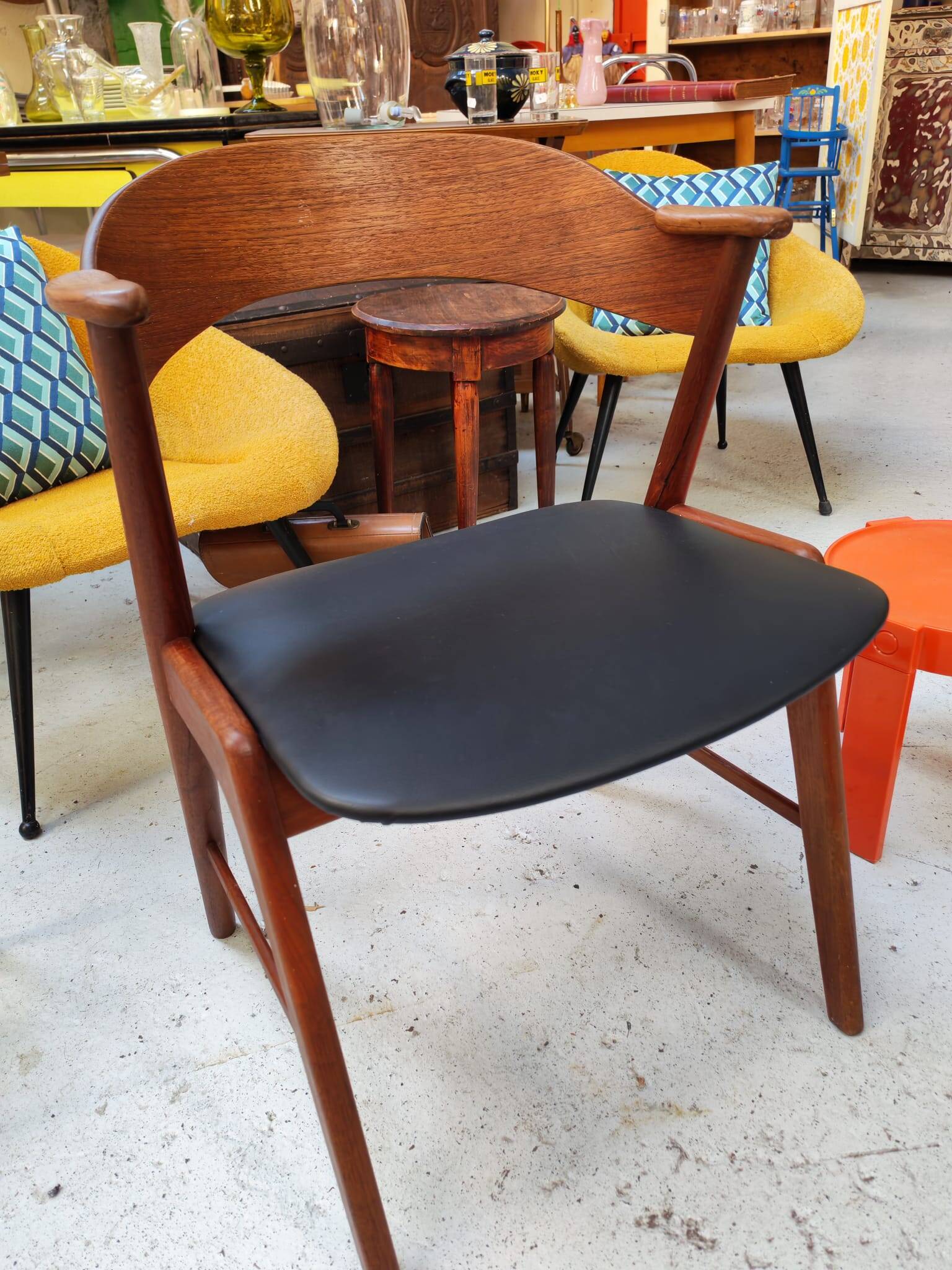 Danish bridge armchair in teak and black vinyl by Korup Stolefabrik circa 1