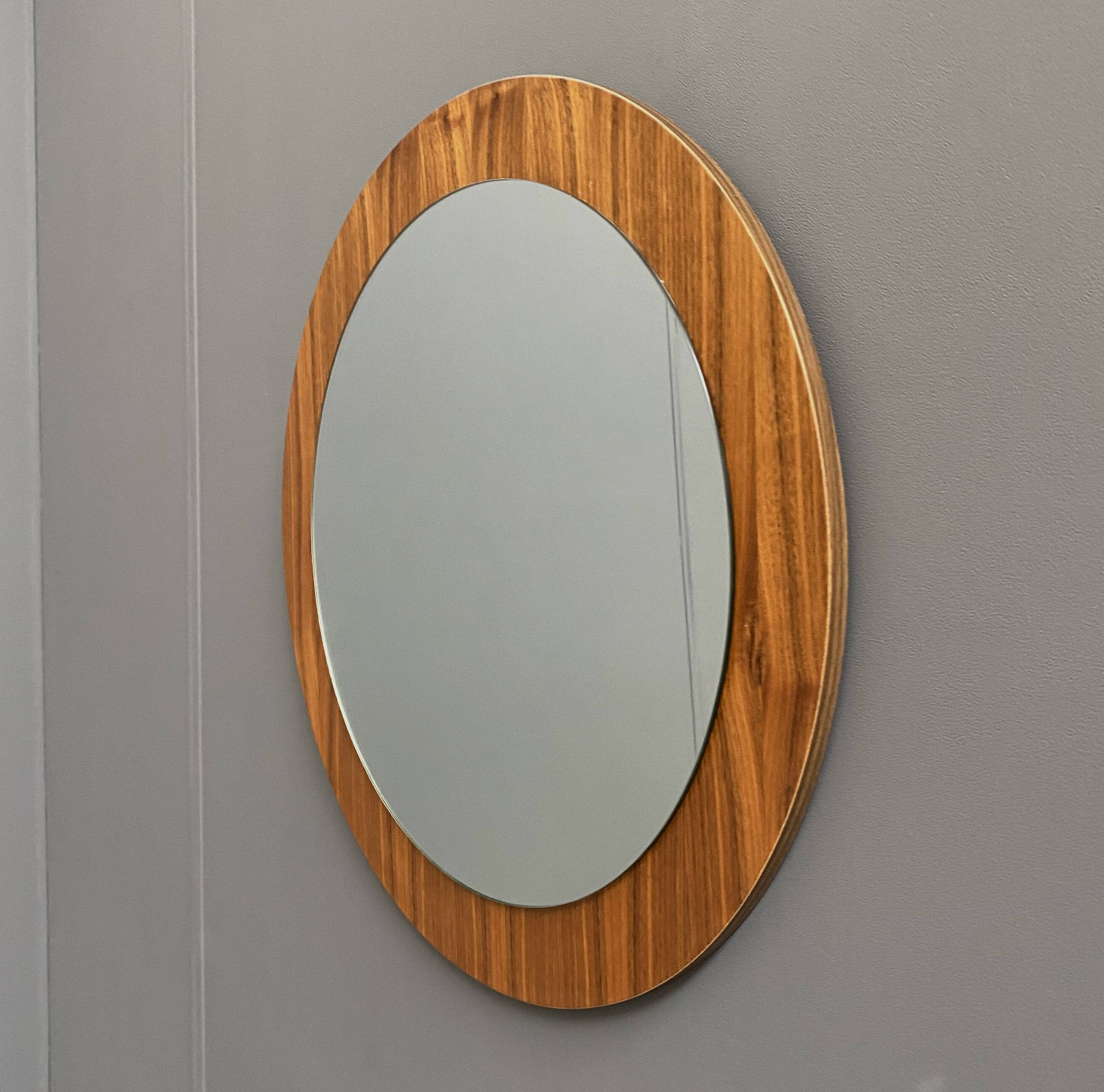 round wood mirror
