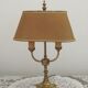 French Mid Century Brass Boulotte 2 Light Table Lamp Brown Shade