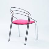 Italian chrome pink upholstered dining chairs, set of 4