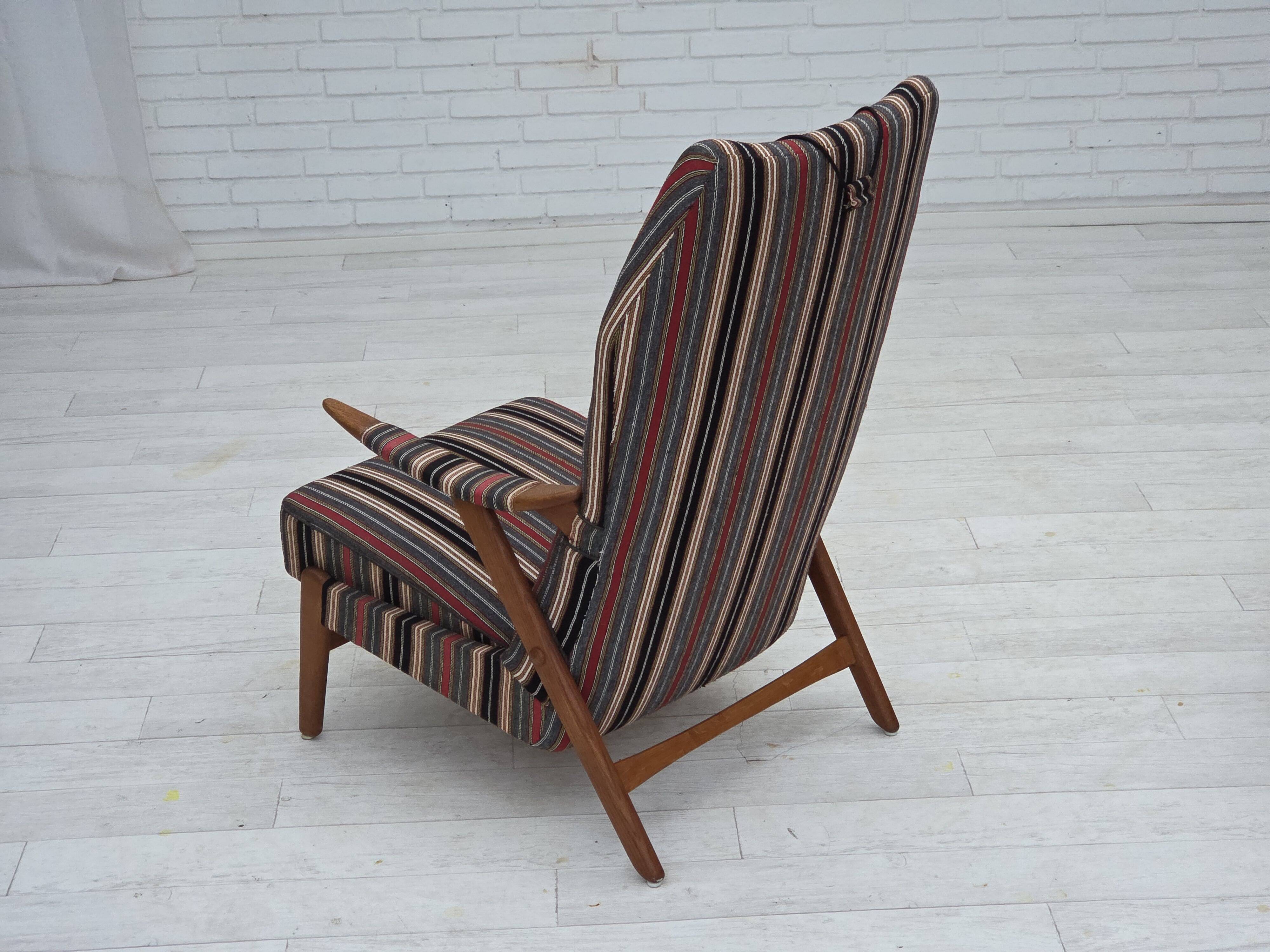 1960s, Swedish armchair, furniture wool fabric, oak wood, teak wood.