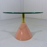 Italian Memphis style pink natural stone & glass side table 1980’s