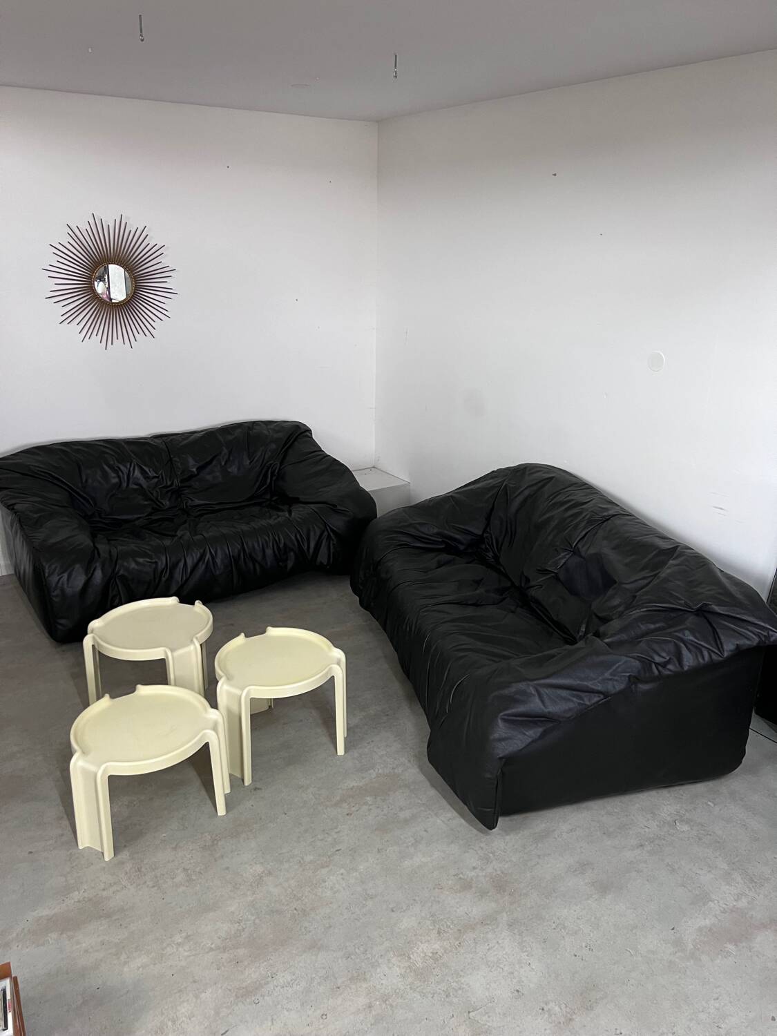 Vintage sofa set roset line Flou Flou designer sofa 80s black leather