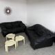 Vintage sofa set roset line Flou Flou designer sofa 80s black leather