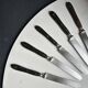 Set of 5 antique table knives in inlaid ebony, circa 1900.