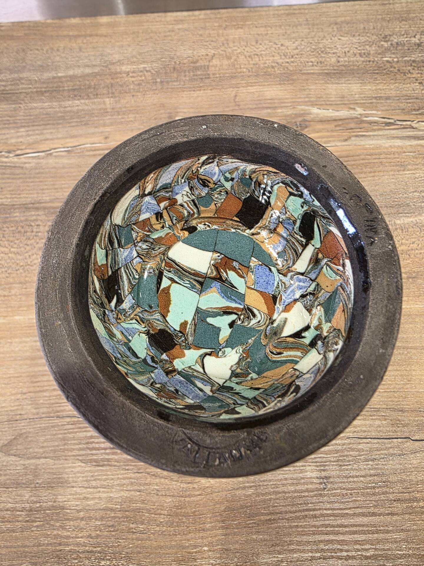 Rare diabolo vase by Jean Gerbino, Vallauris, 15 cm, mixed earth mosaic.