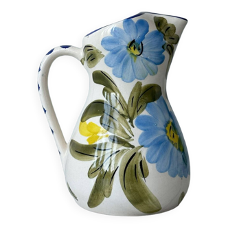 Blue flower ceramic pitcher, hand painted