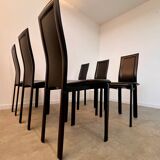 Lot 6 black leather chairs Italian design 80s Cattelan Italia vintage Lara model