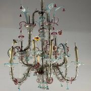 Rezzonico Venetian chandelier in multicolored Murano glass, 12 light arms, circa 1900