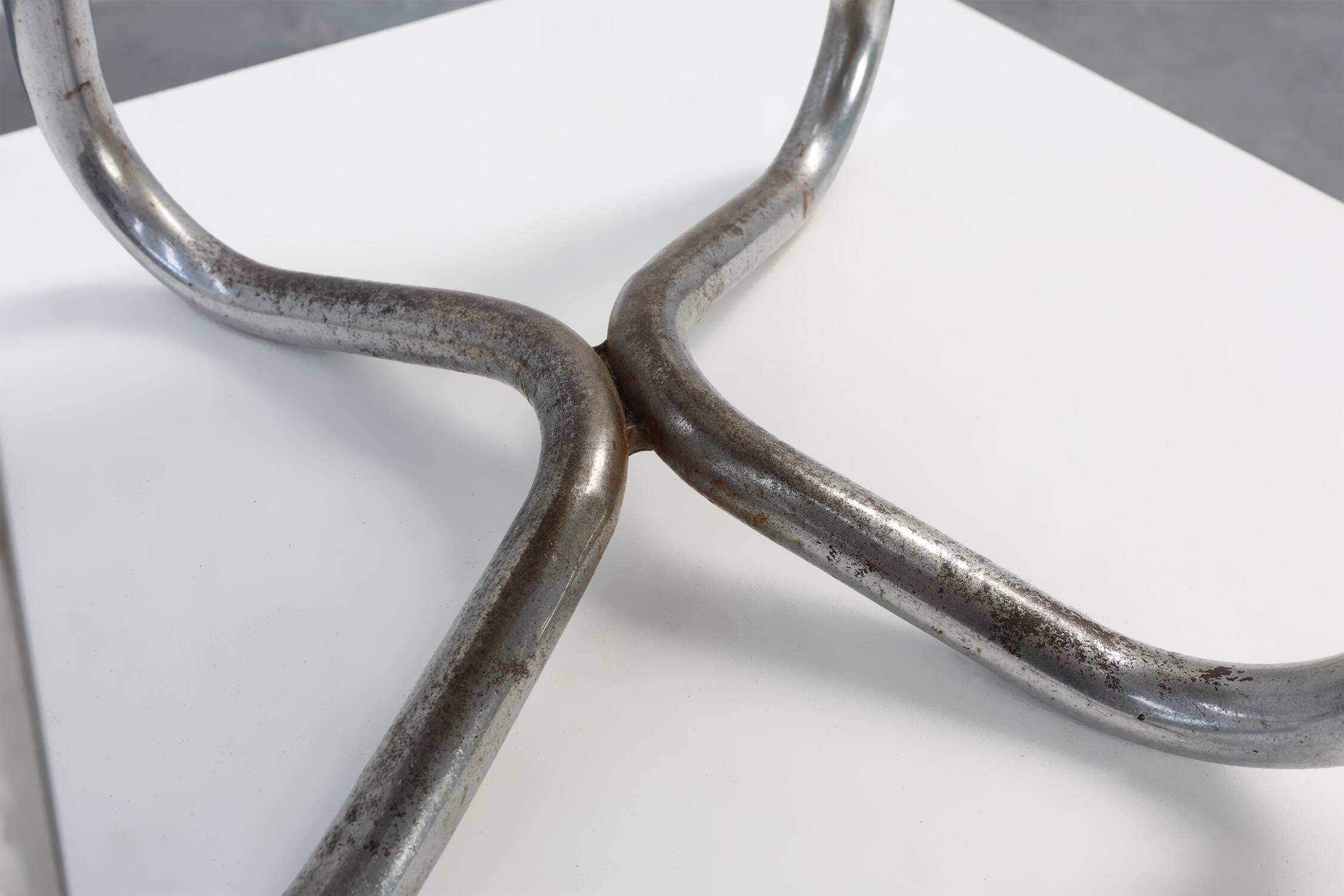 Bauhaus Modernist Stool with Chrome Tubular Frame and Leather Seat, Germany