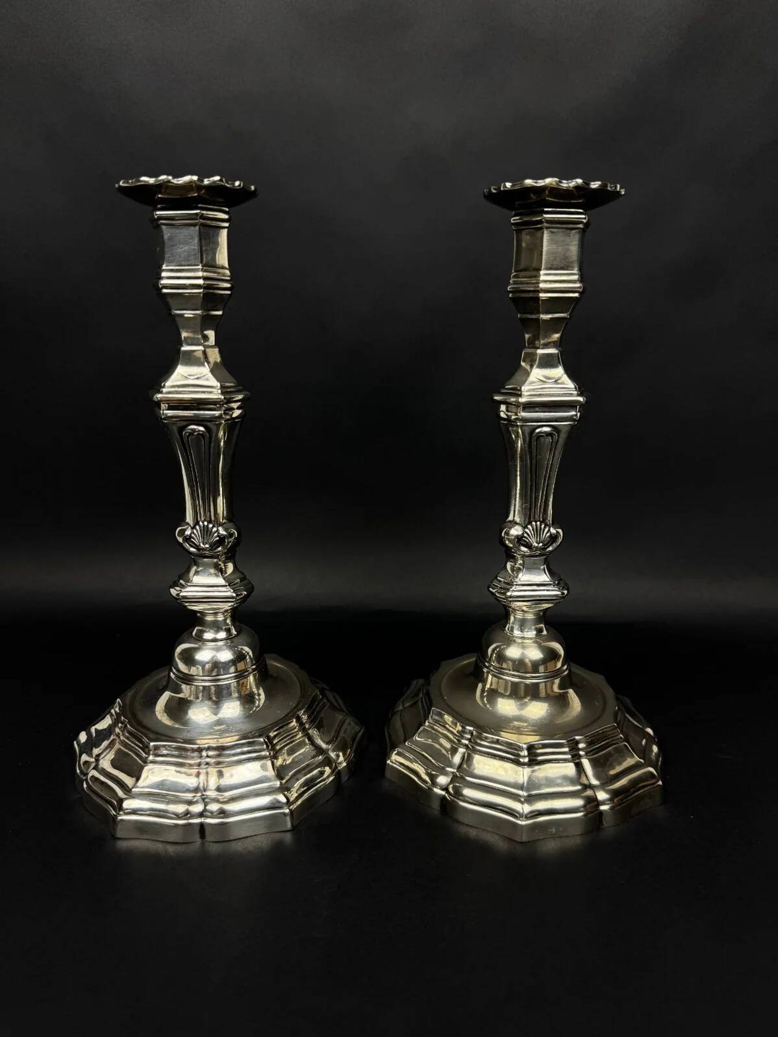 Pair of silver-plated bronze candlesticks, Auguste Monnier Veuve, 1911