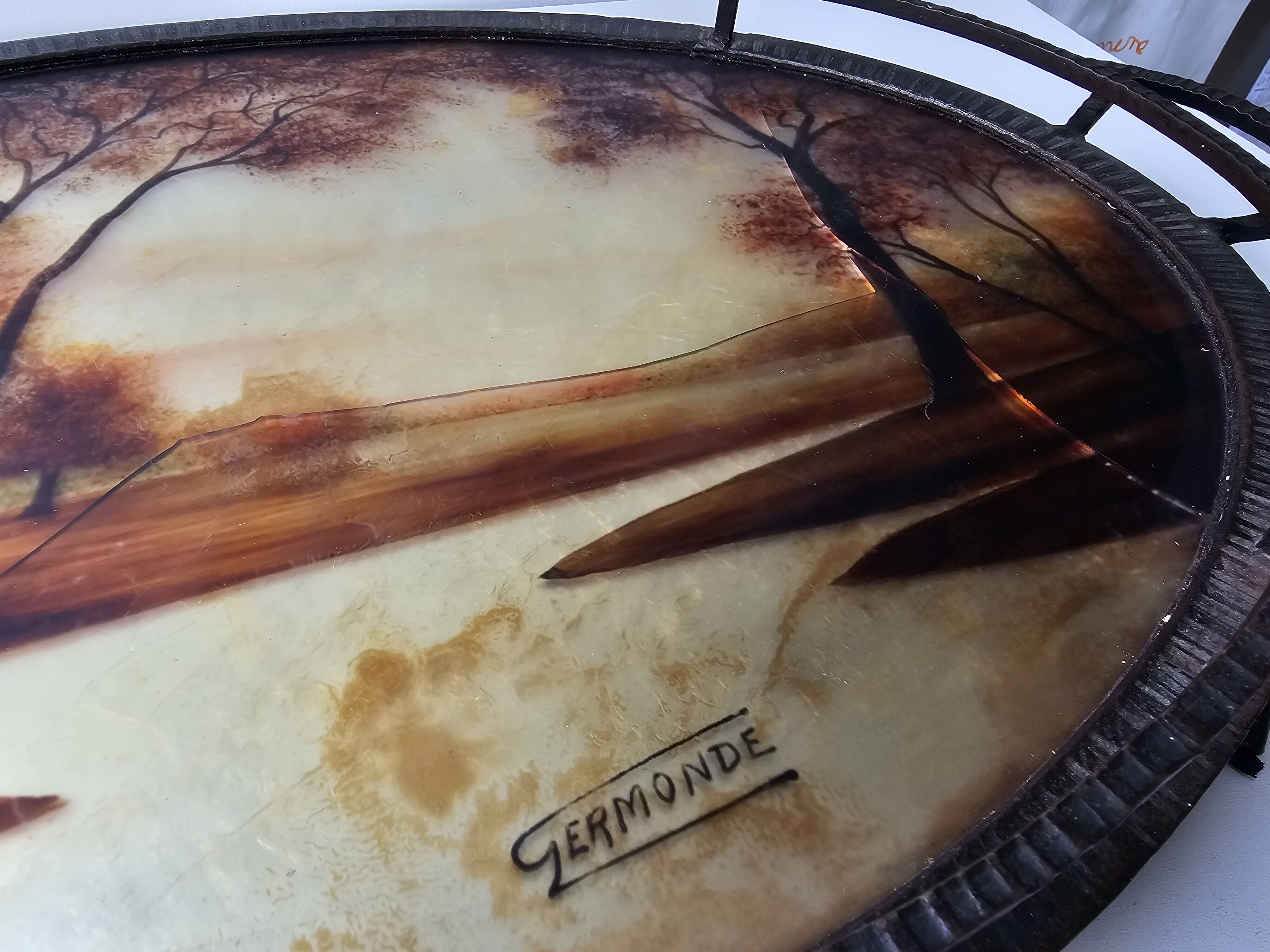 Wrought iron serving tray, Art Nouveau style, Art Deco period, Signed GERMON