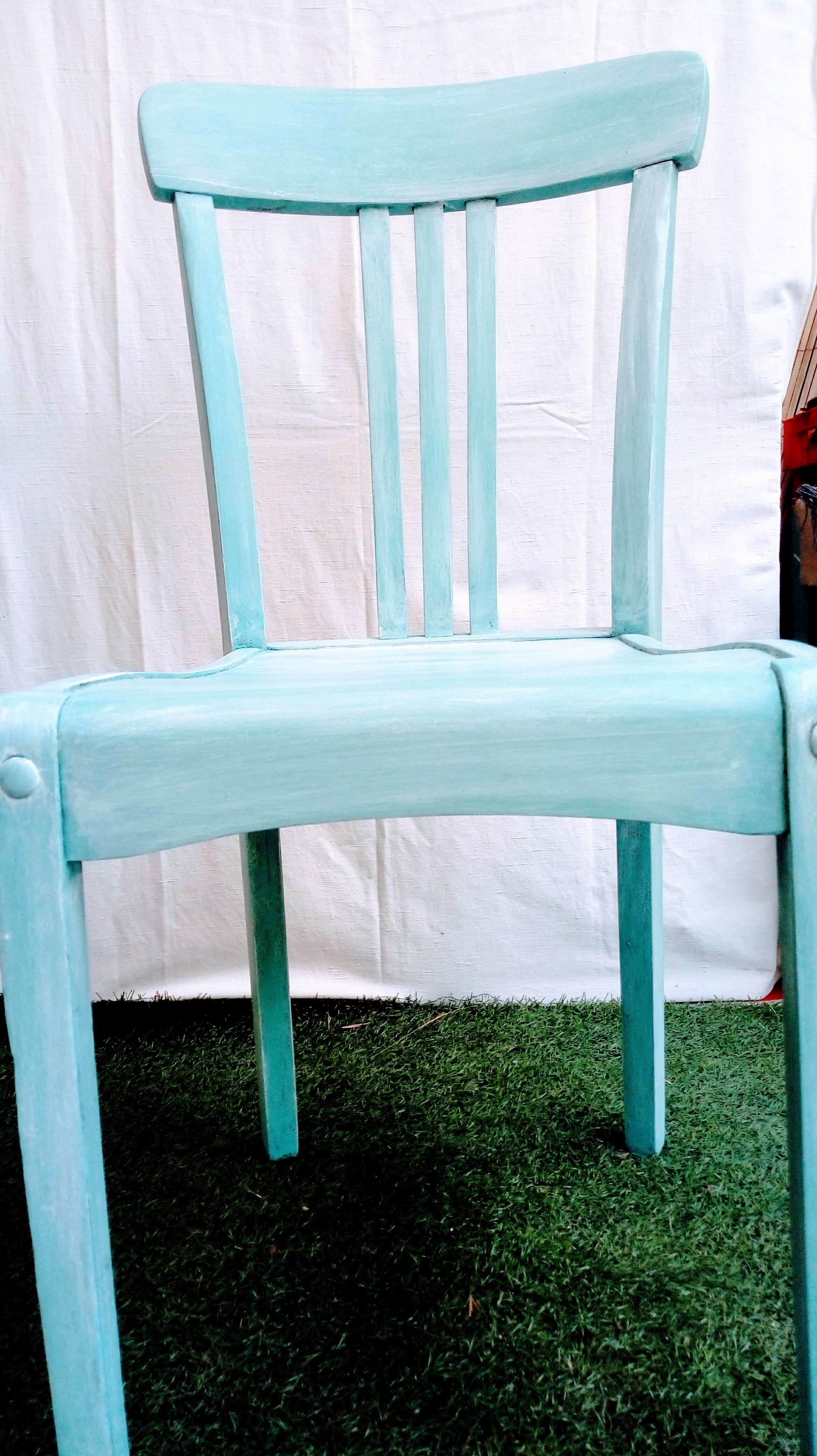 Patinated old blue bistro chair